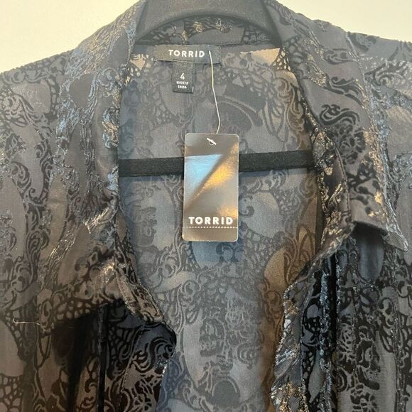 NWT Torrid Black Velvet Burnout Kimono Skeleton Damask Print Duster 4X 26 - Picture 11 of 13